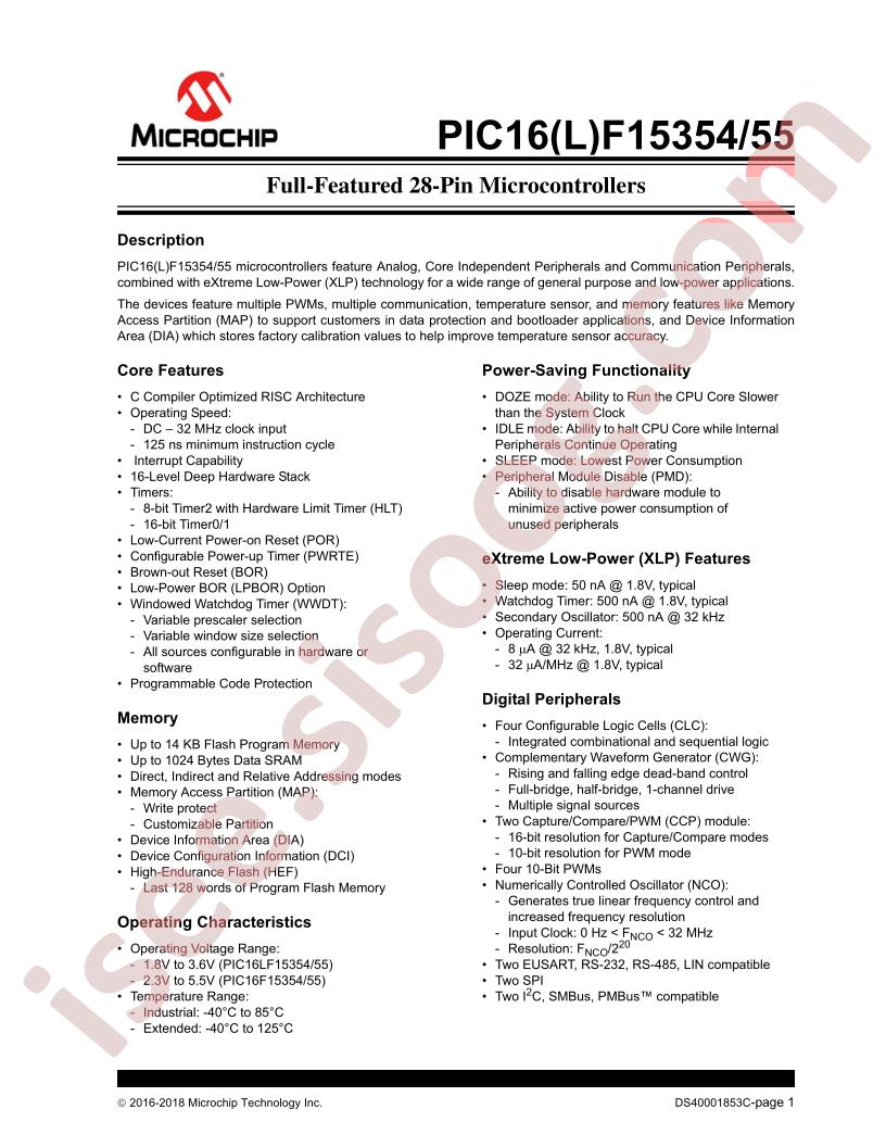 PIC16(L)F15354,55 Datasheet