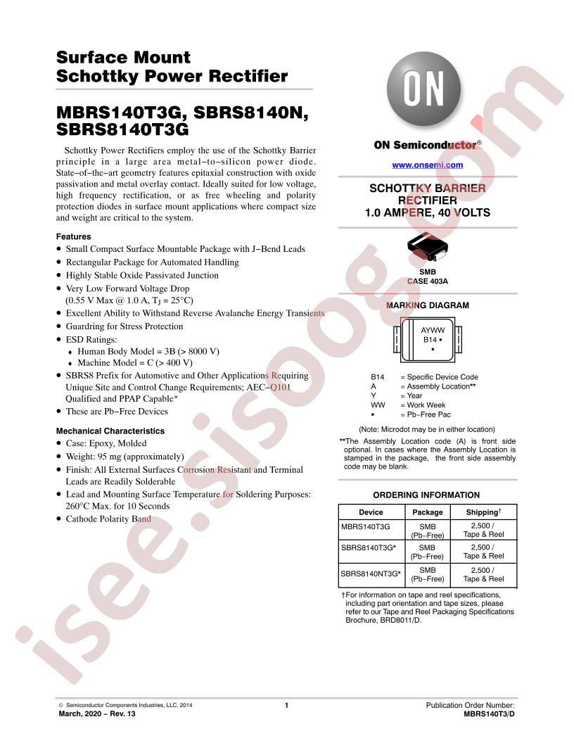 MBRS140T3G, SBRS8140T3G