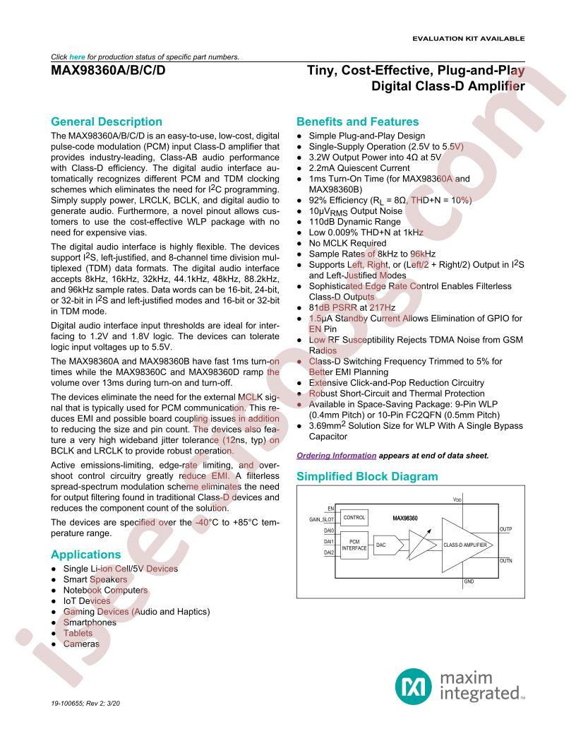 MAX98360A/B/C/D