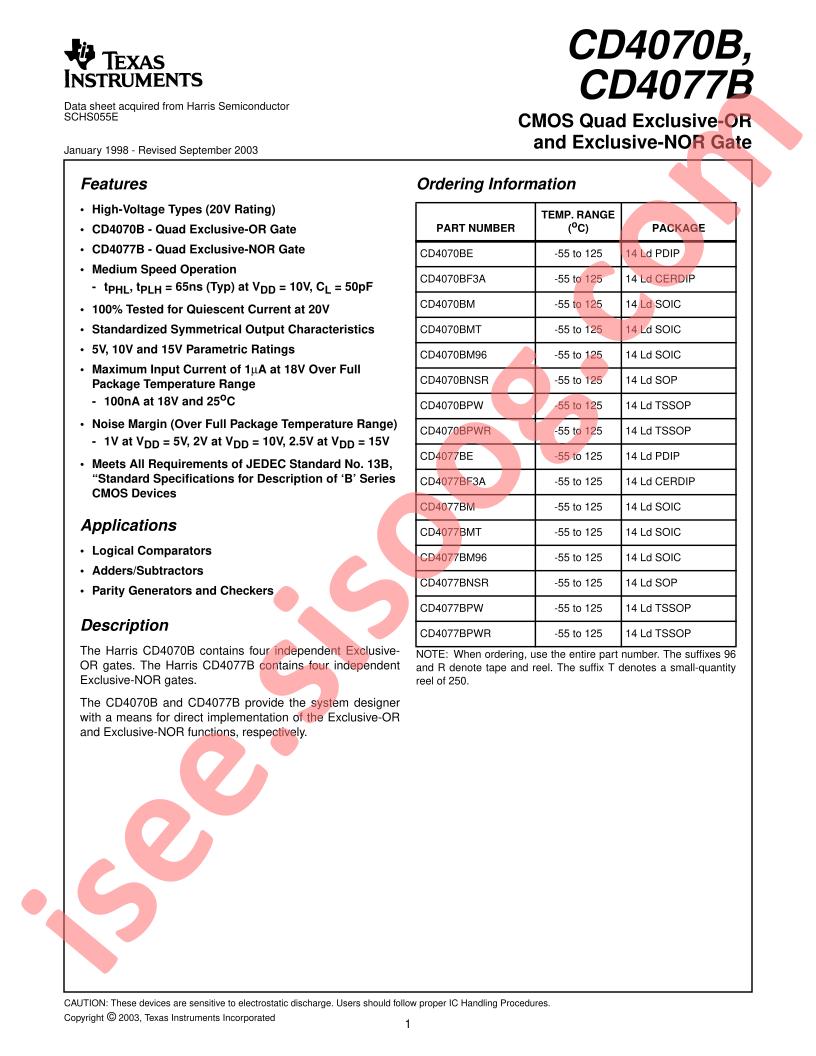 CD4070B, CD4077B Datasheet