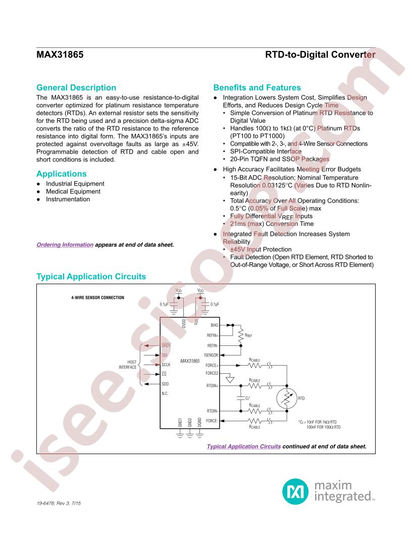 MAX31865 Datasheet