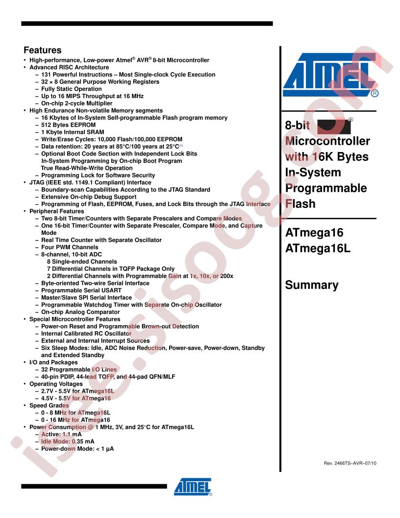 ATMEGA16(L) Summary