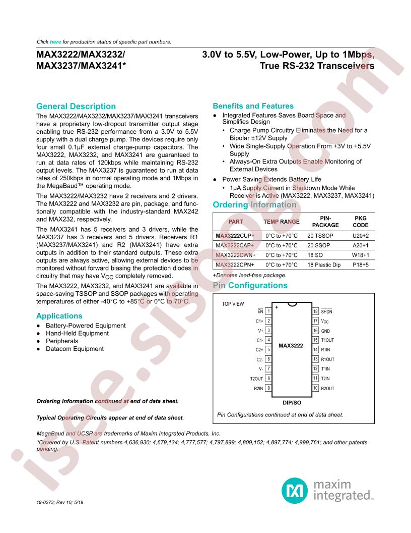 MAX3222,32,37,41 Datasheet