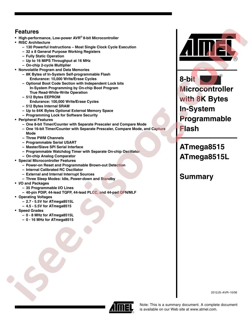 ATMEGA8515(L) Summary