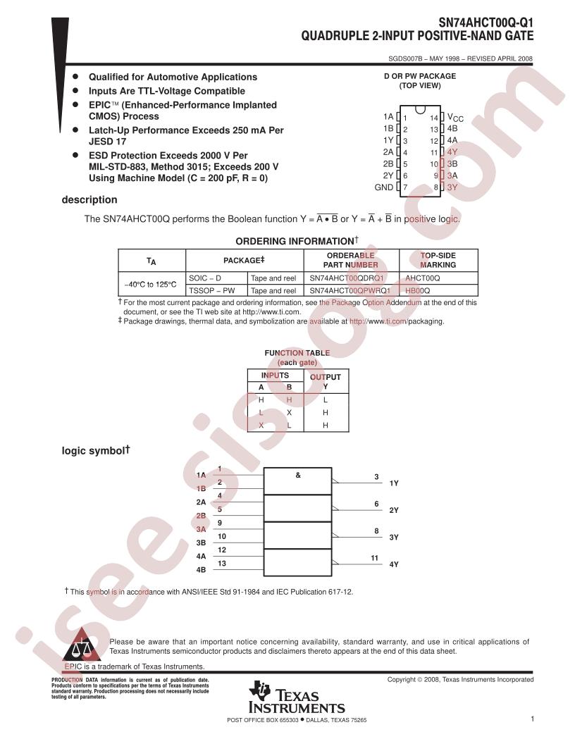 SN74AHCT00Q-Q1