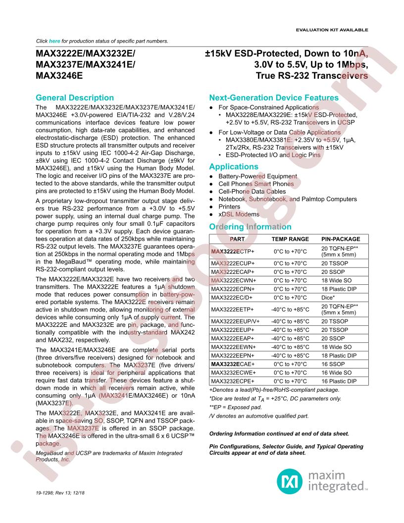 MAX3222E,32E,37E,41E,46E Datasheet