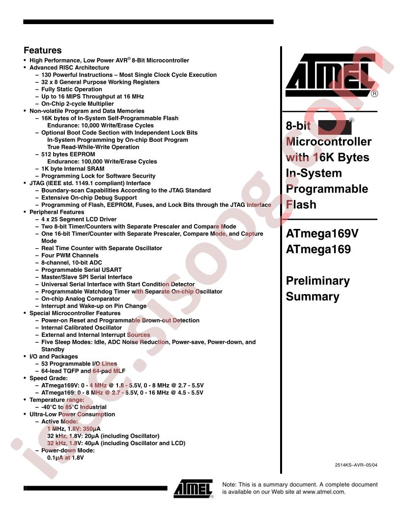 ATMEGA169(V) Summary