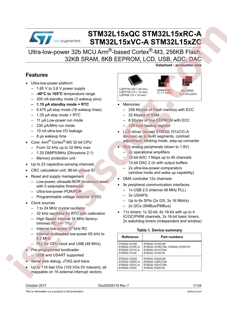 STM32L15xQC/ZC/VC-A,STM3215xRC-A