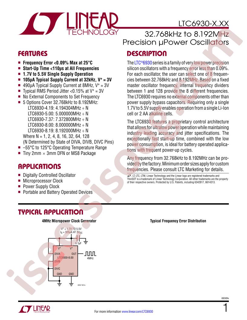 LTC6930-x.xx Datasheet