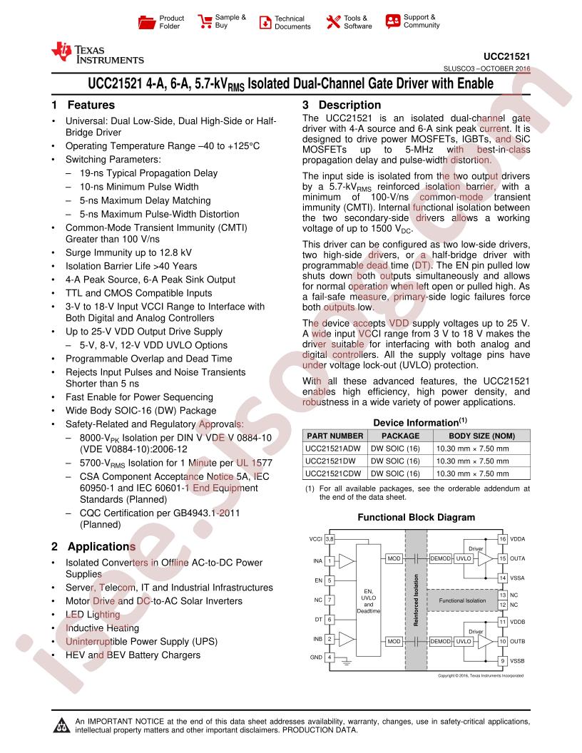 UCC21521 Datasheet