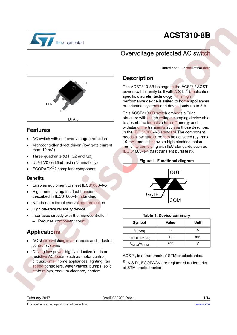 ACST310-8B Datasheet