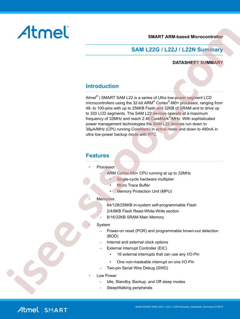 SAM L22 Datasheet Summary