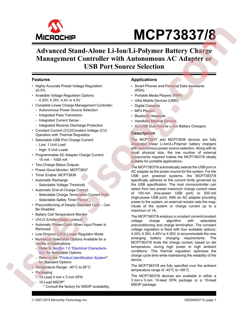 MCP73837,38 Datasheet