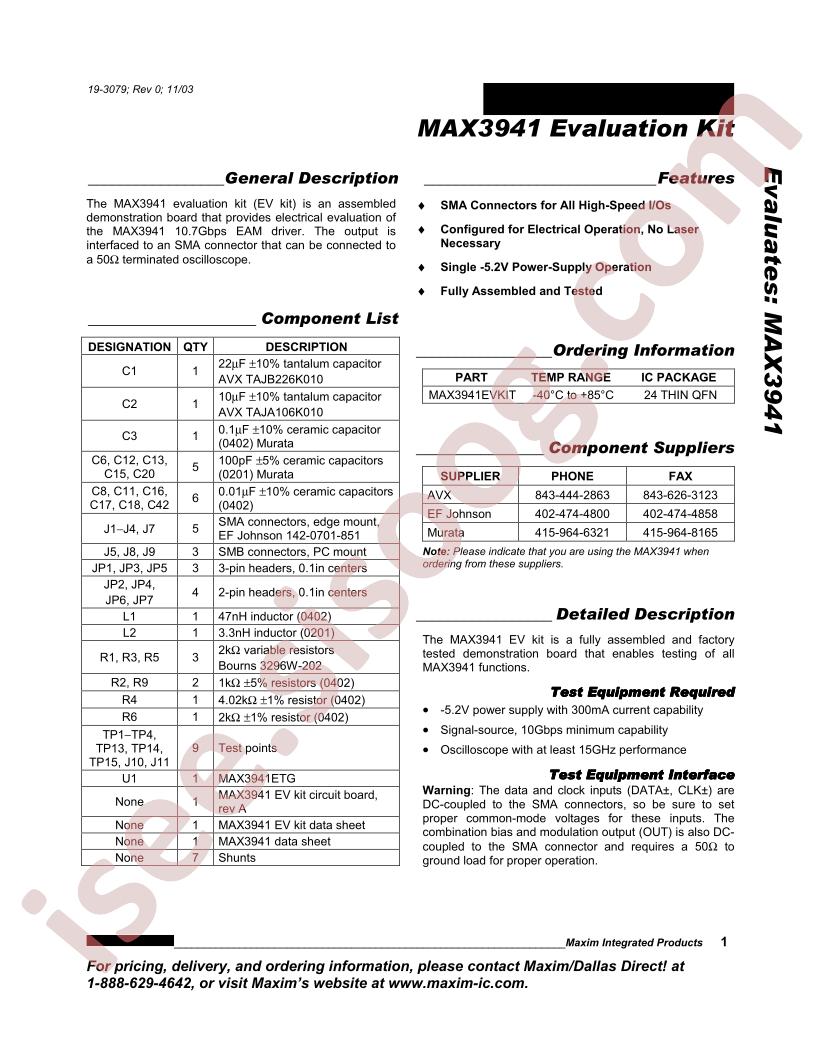 MAX3941 Evaluation Kit