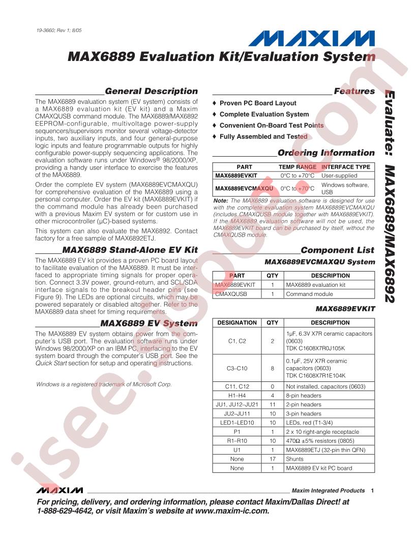 MAX6889 Eval Kit