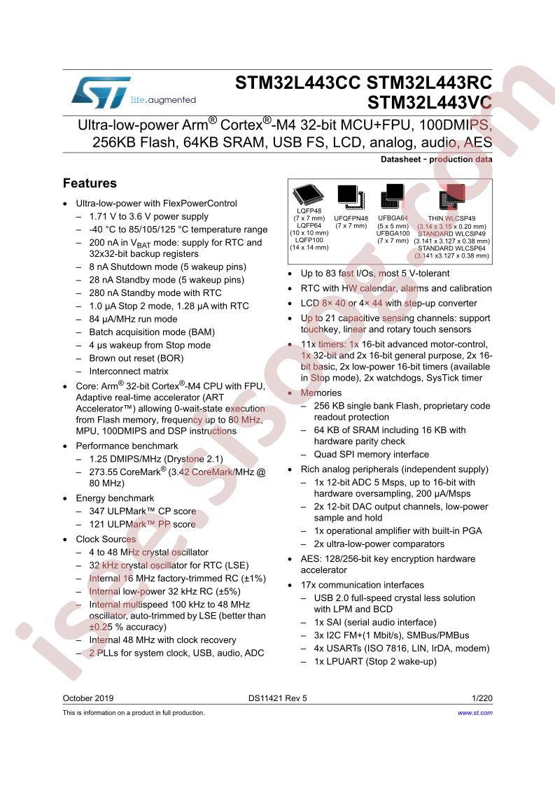 STM32L443CC,RC,VC Datasheet