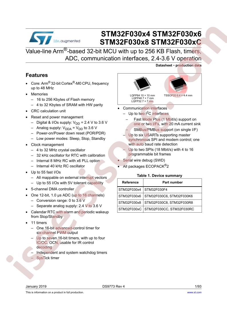 STM32F030x4,6,8,C Datasheet