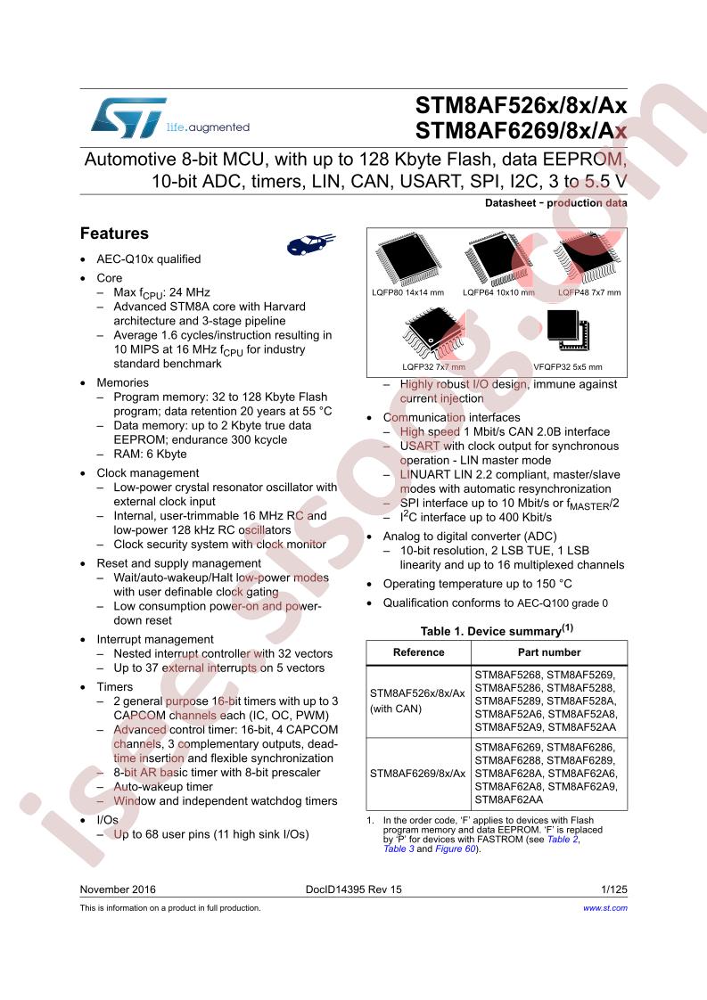 STM8AF52xx, STM8AF62xx