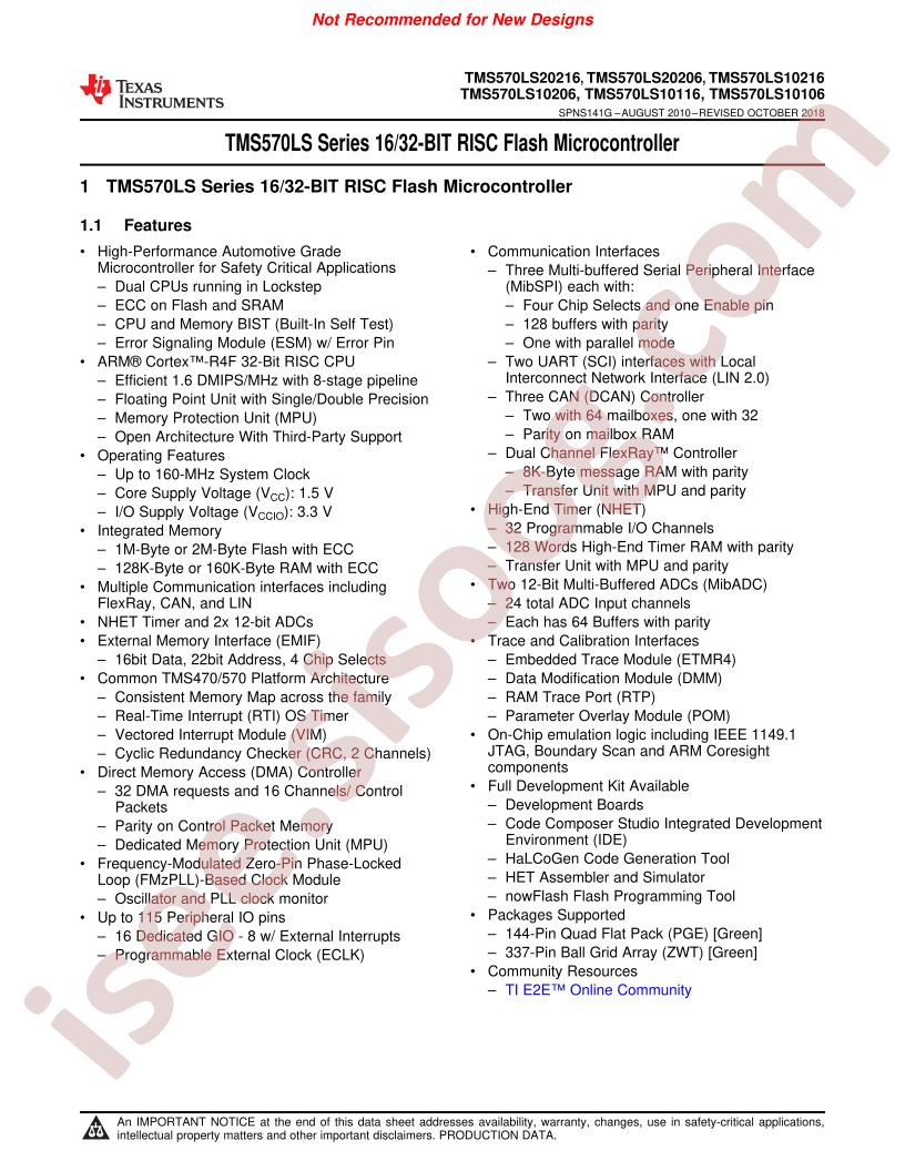 TMS570LS Series Datasheet