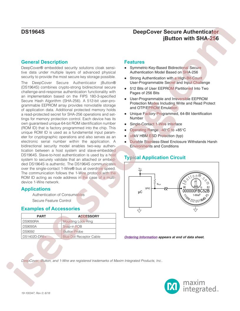 DS1964S Datasheet