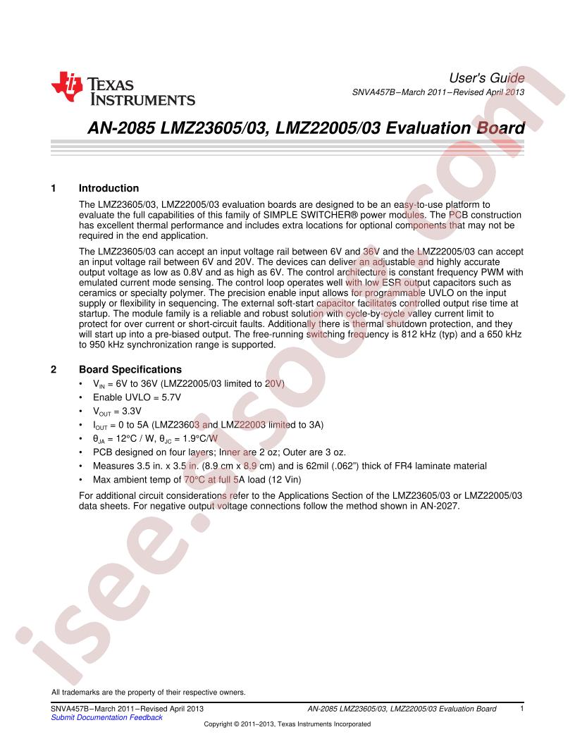 LMZ23605, 22005 Eval Brd User Guide