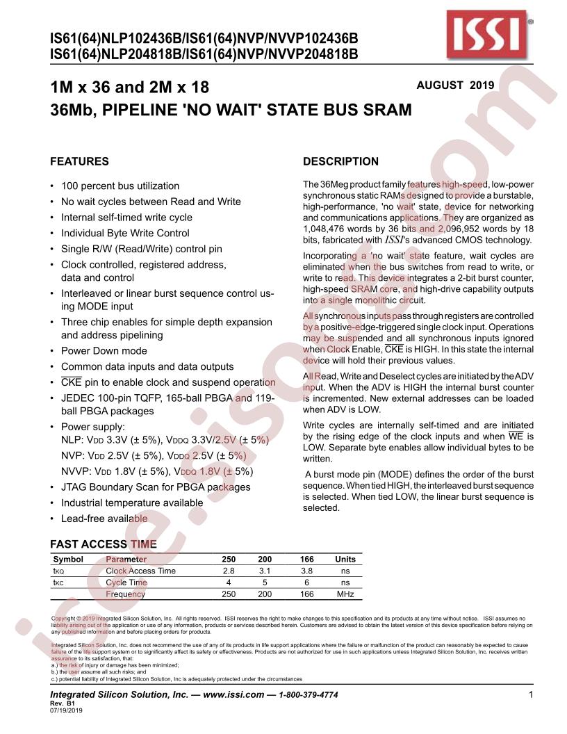IS61/64NxP/NVVP102436B, 204818B