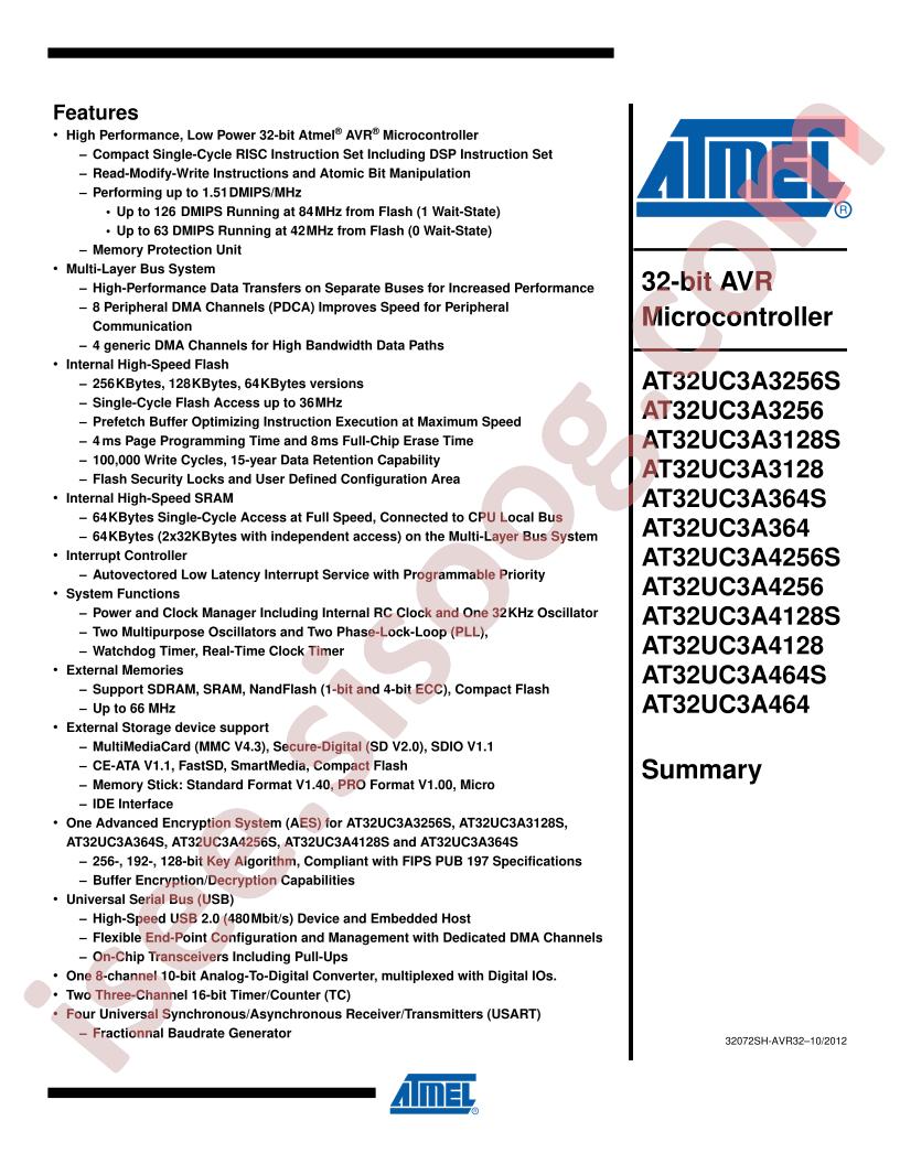 AT32UC3Azzz(S) Summary