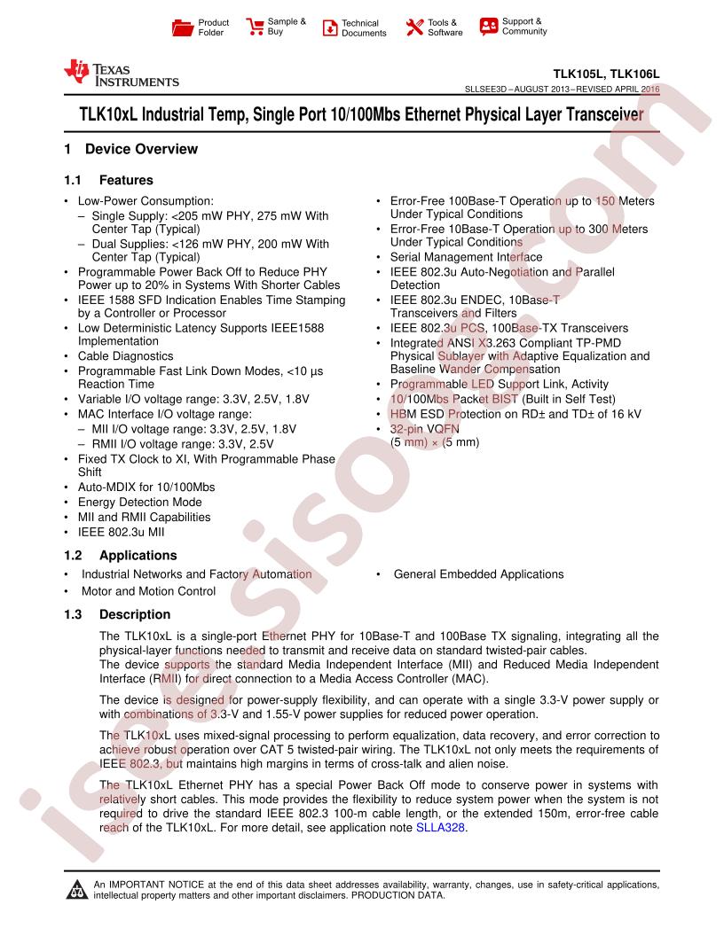 TLK105L, TLK106L Datasheet