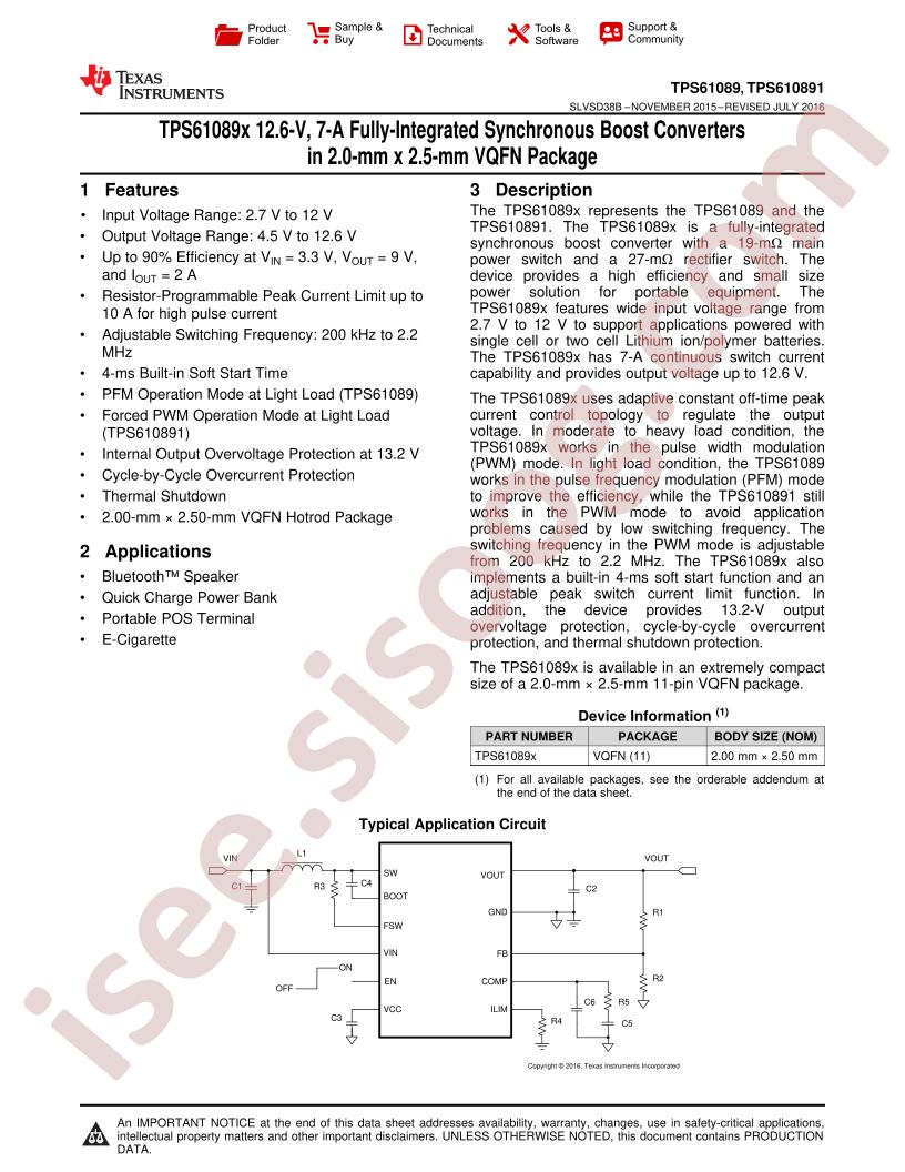 TPS61089(1) Datasheet