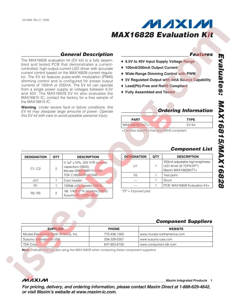 MAX16828 Evaluation Kit