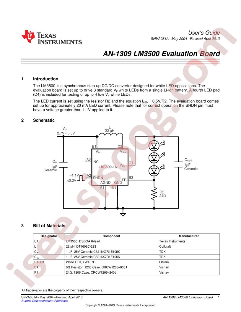 LM3500 Eval Board AppNote