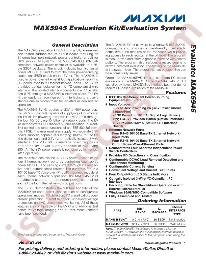 MAX5945 Eval Kit, Eval System