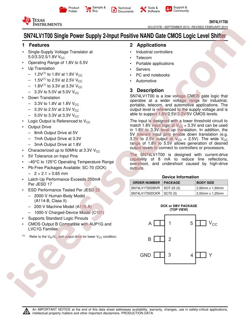 SN74LV1T00 Datasheet
