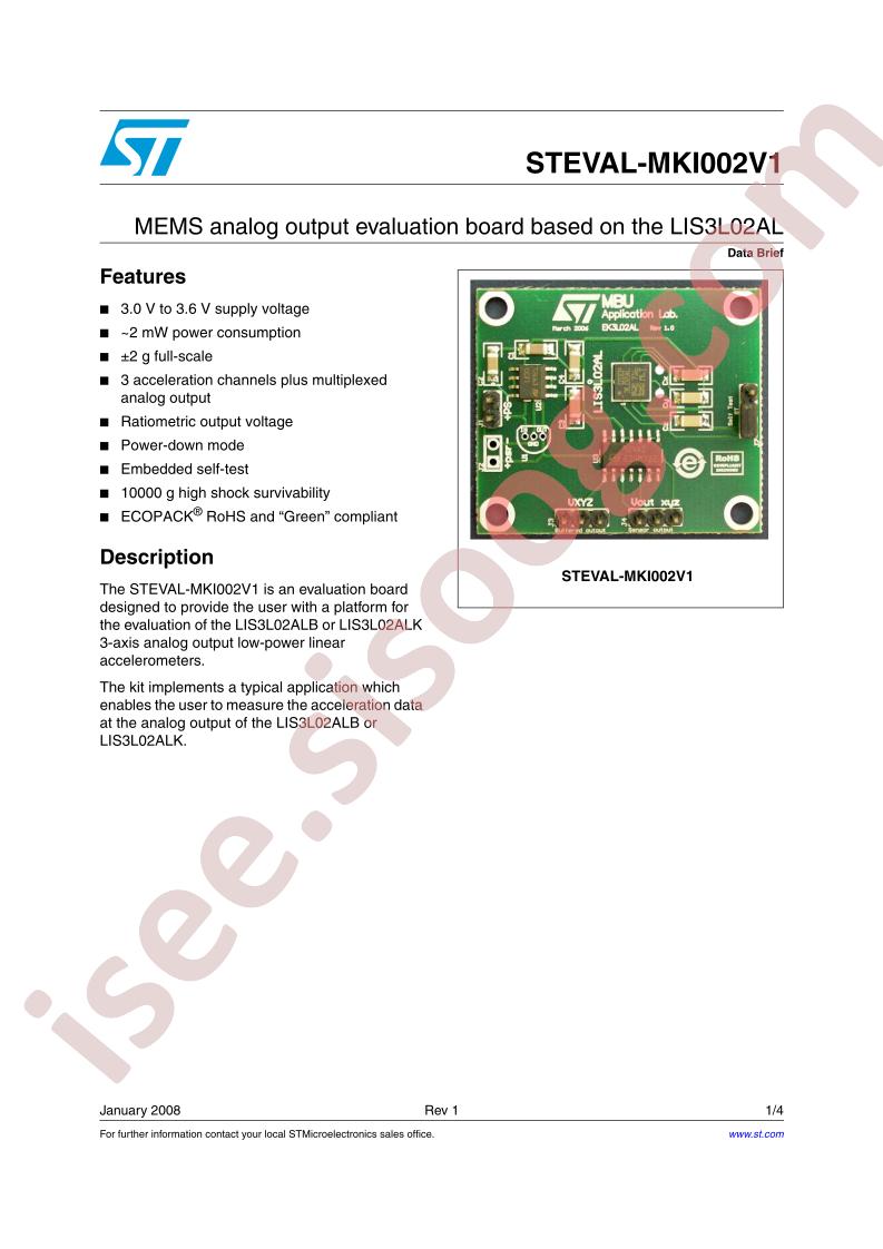 STEVAL-MKI002V1 Data Brief