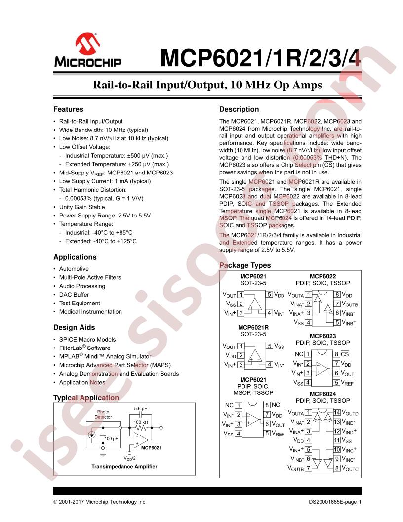 MCP6021/1R/2/3/4