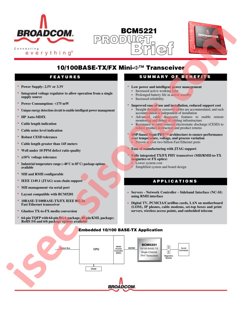 BCM5221 Product Brief