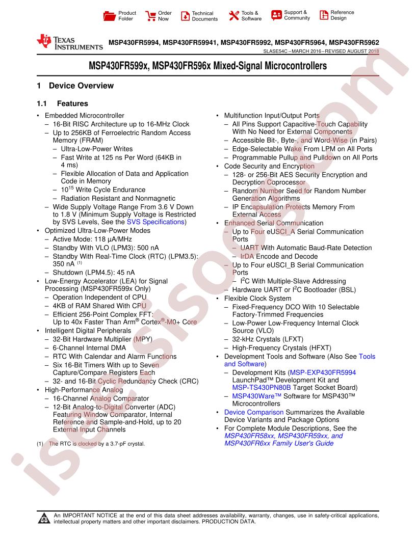 MSP430FR599x, 596x Datasheet