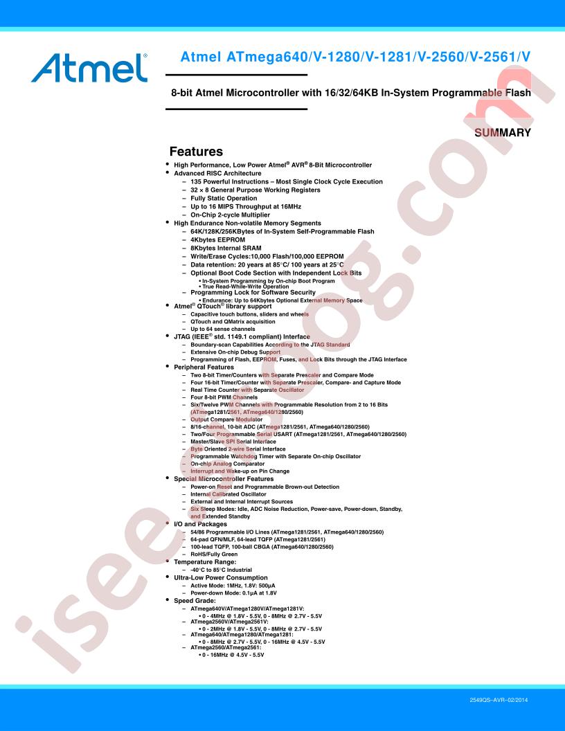 ATMEGA640, 1280(81) 2560(61)(V) Summary