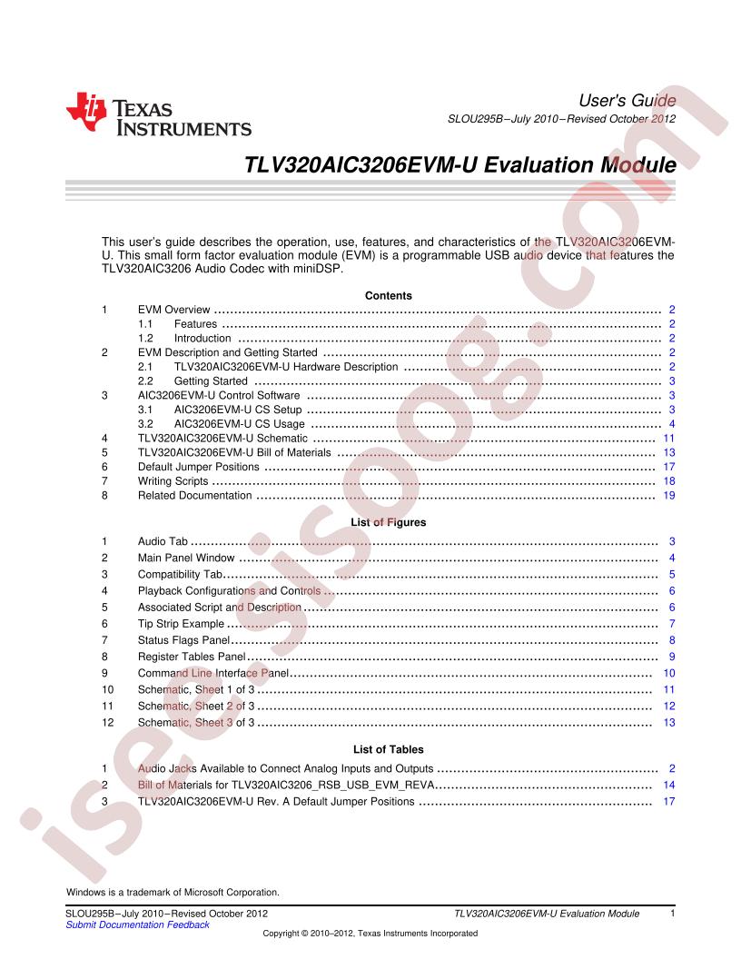 TLV320AIC3206EVM-U User Guide