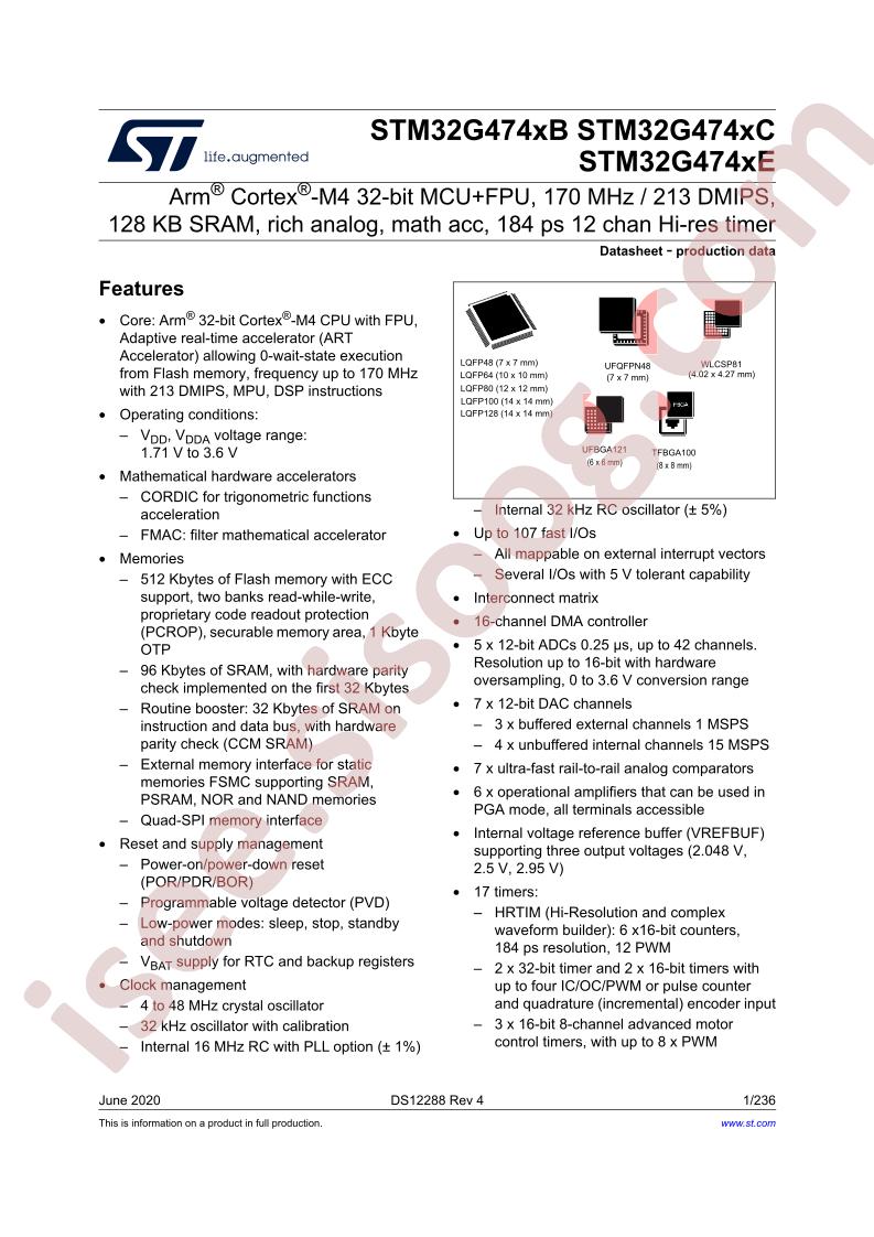 STM32G474xB, STM32G474xC, STM32G474xE Datasheet