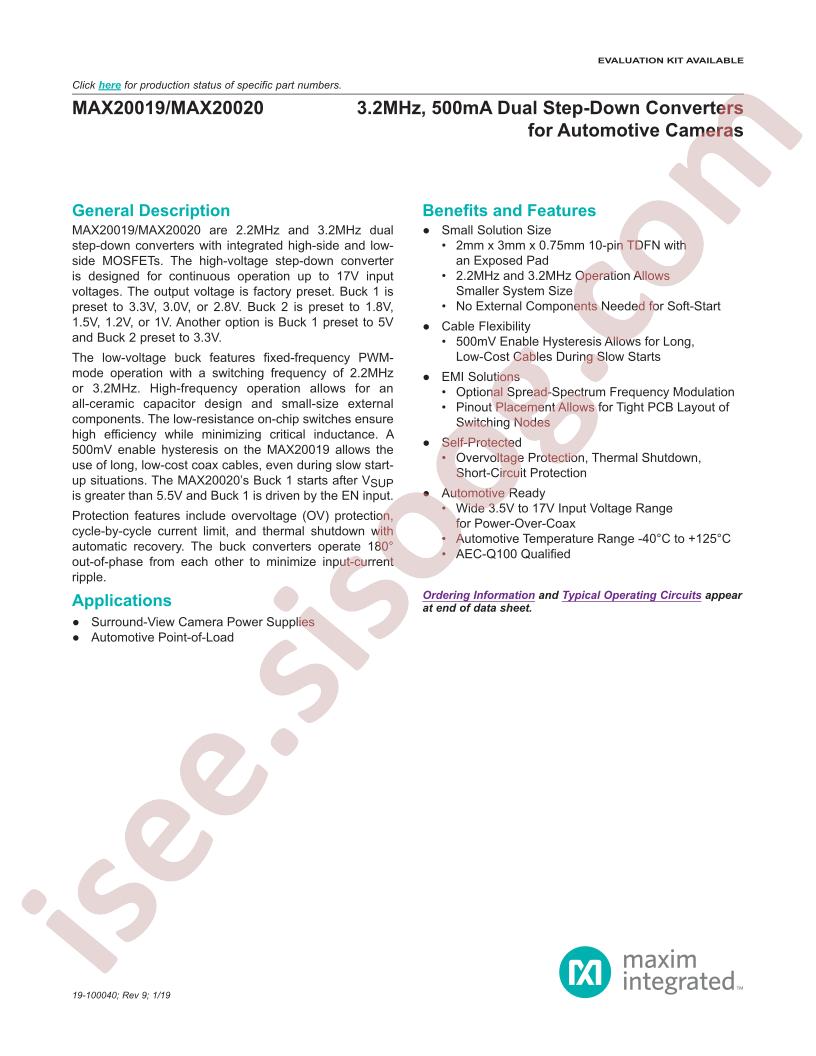 MAX20019, MAX20020 Abridged Datasheet