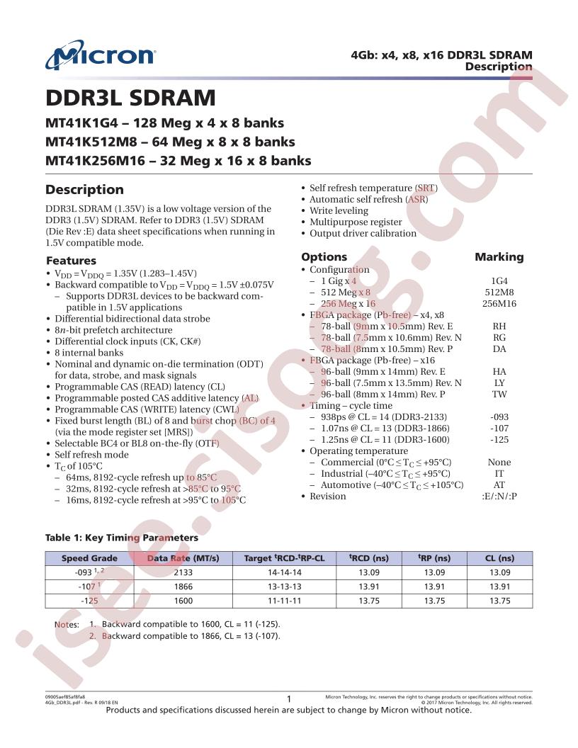 MT41K1G4(K512M8, K256M16) Datasheet