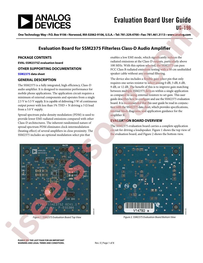 SSM2375Z Eval Board