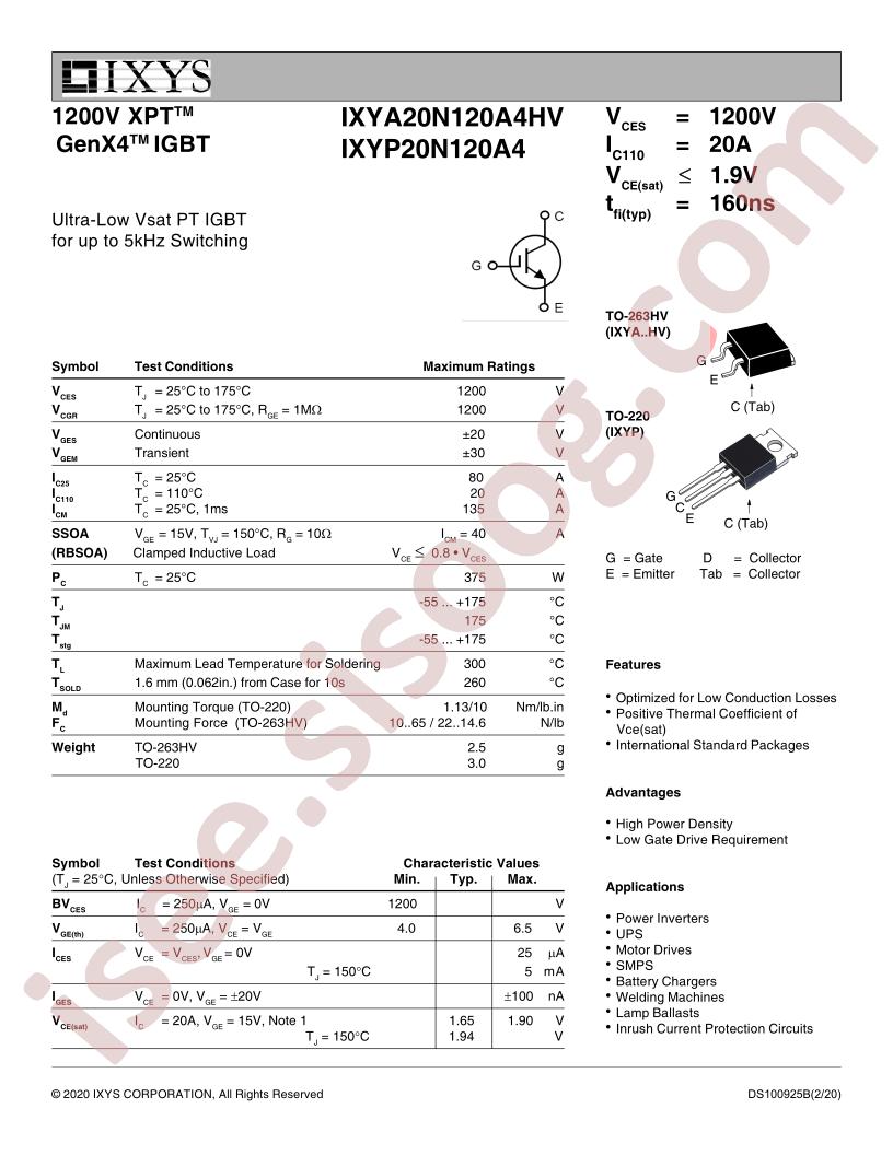 IXY(A,P)20N120A4(HV) Datasheet
