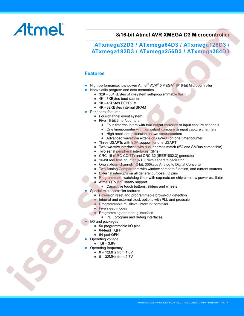 ATXMEGAzzzD3 Datasheet