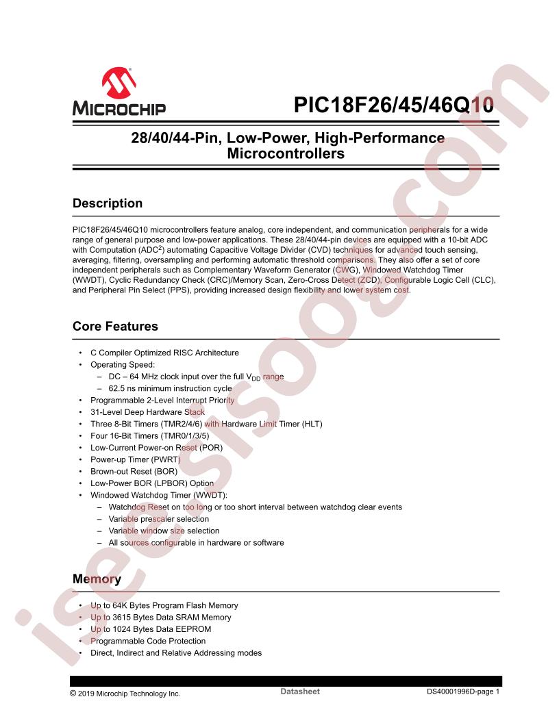 PIC18F26/45/46Q10 Datasheet