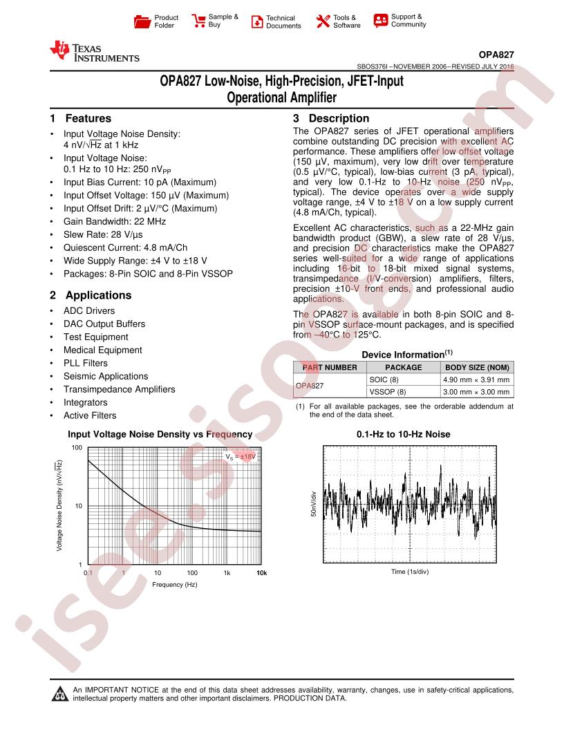 OPA827 Datasheet