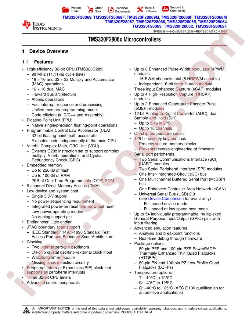 TMS320F2806x Datasheet