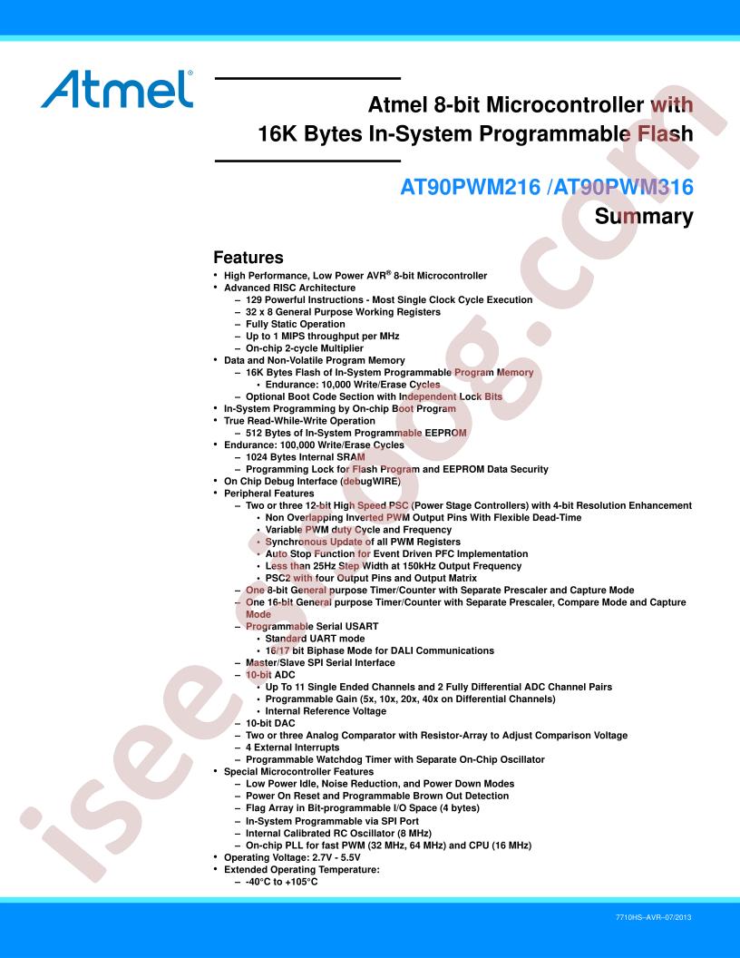 AT90PWM216,316 Summary