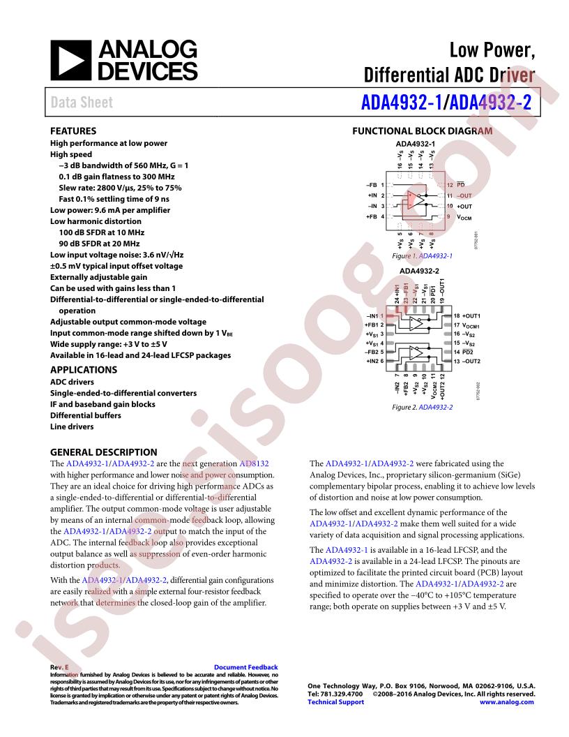 ADA4932-1,-2 Datasheet